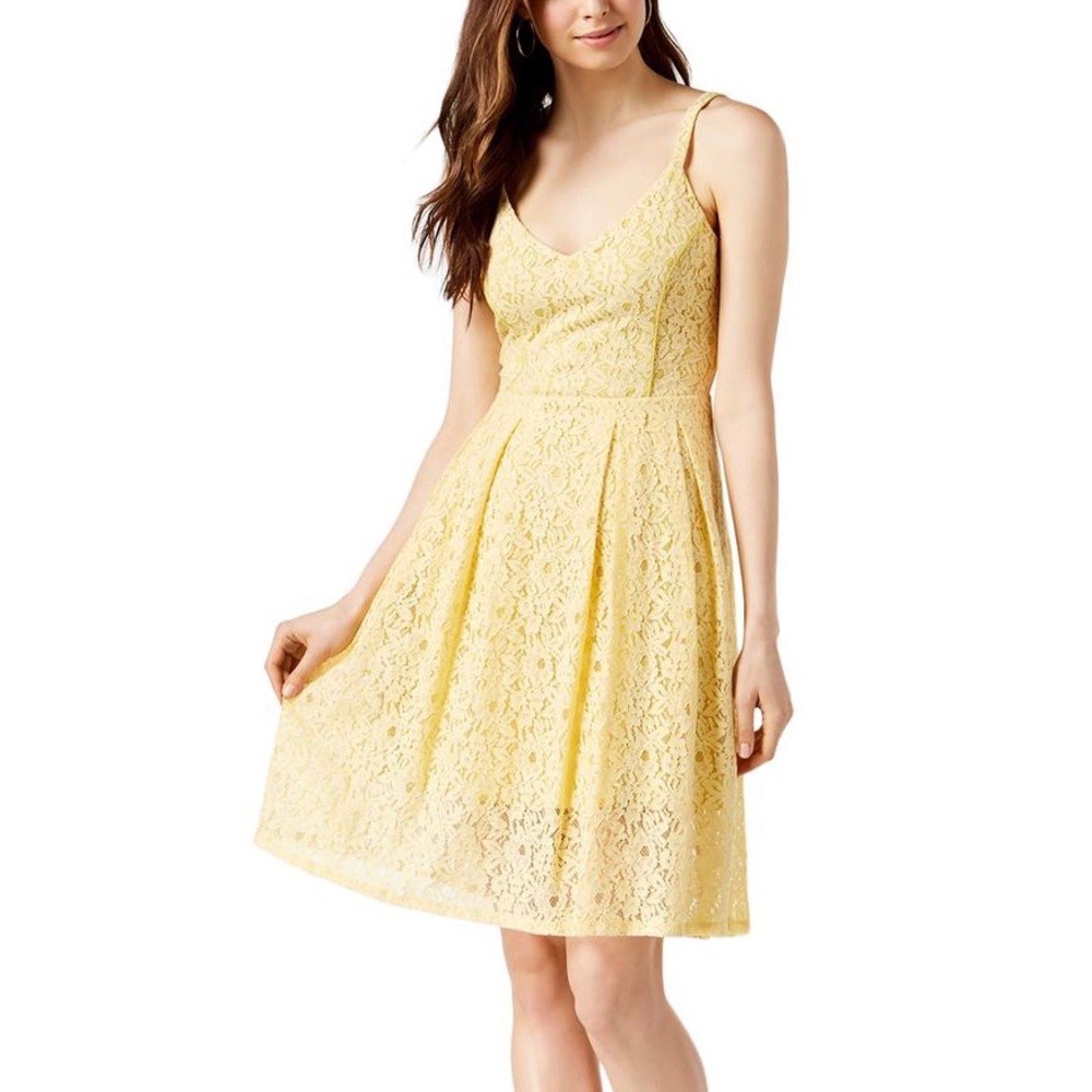 Guess | V Neck Fit and Flare Lace Sundress Yellow Size 4